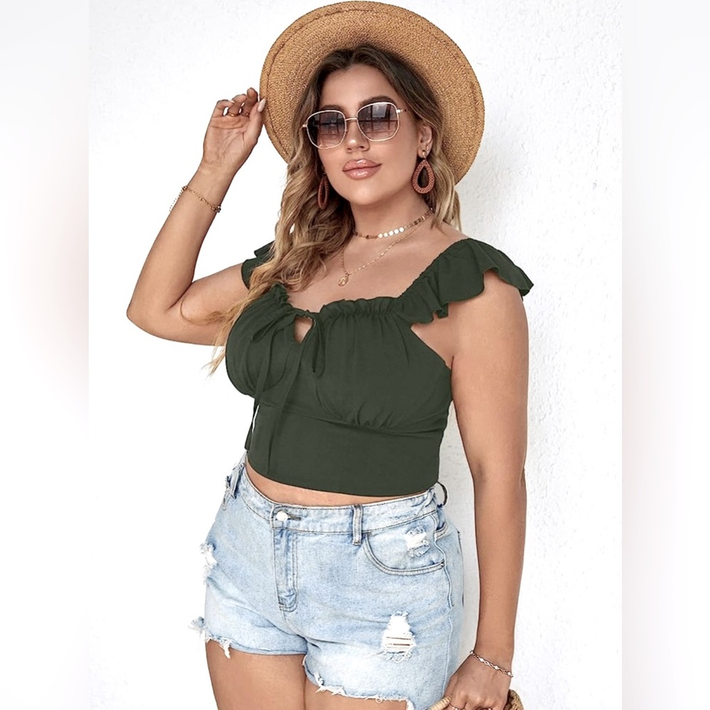 Romwe Boho Front Ruffle Trim Crop Top Blouse